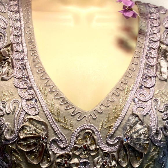 FINAL PRICE DROP Sue Wong Nocturne beaded lace cocktail dress,silver/lavender, - Picture 3 of 16